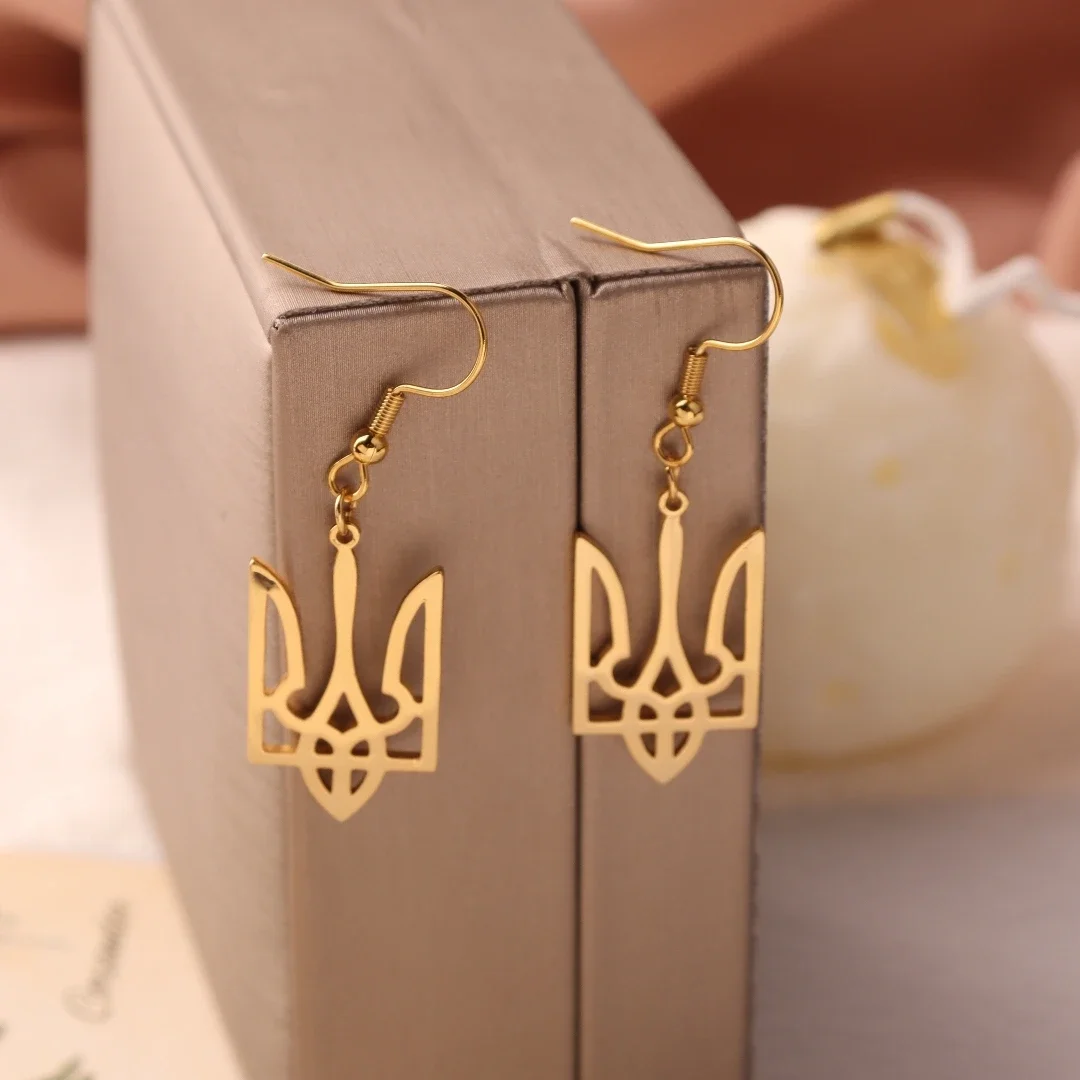 Stainless Steel Ukraine Trident Drop Earrings for Women Flag Charm Ukrainian Symbols Pendant Earrings Solidarity Ethnic Jewelry