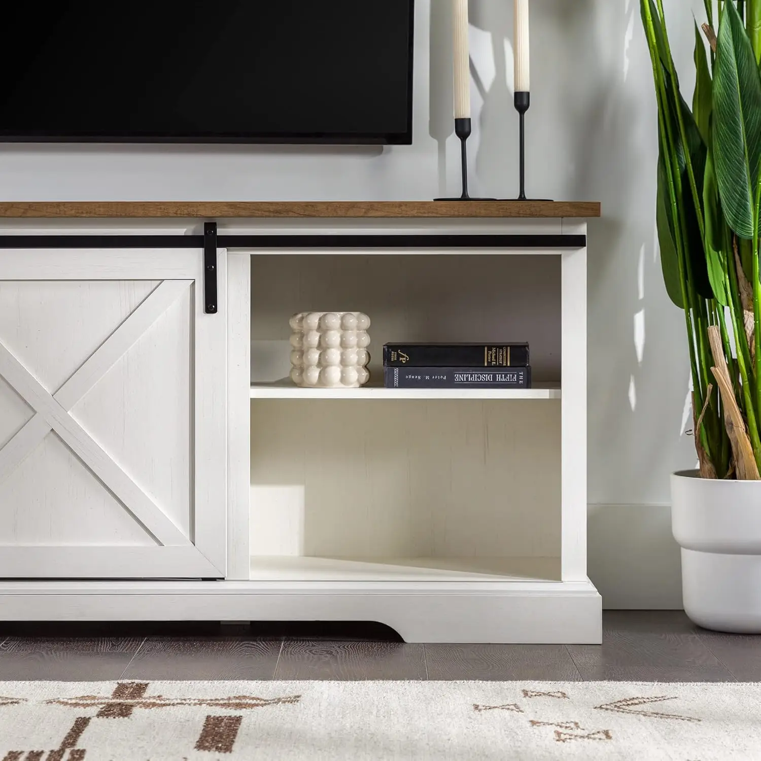 Modern Farmhouse Sliding X Barn Door TV Stand for TVs up to 80 Inches, 70 Inch, Reclaimed  and