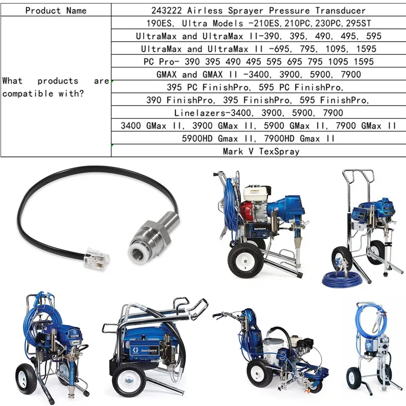 243222 Airless Sprayer Pressure Transducer，Compatible with Most Graco Airless Paint Sprayers 90ES 390 395 490 495 595 695 Etc