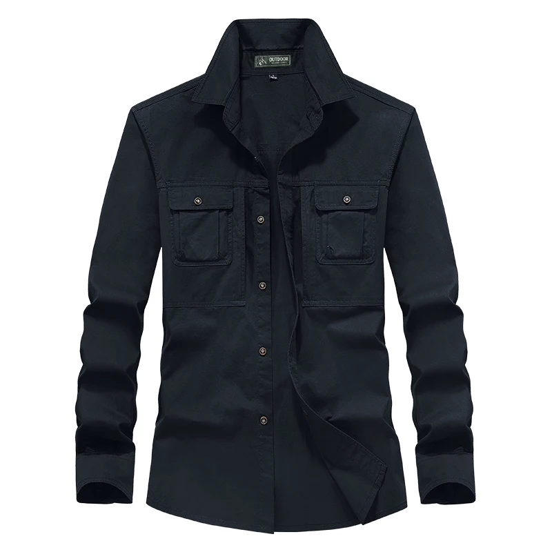 قميص رجالي بأكمام طويلة، ملابس عمل كاجوال ومتعددة الاستخدامات، سترة غسيل خارجية #2