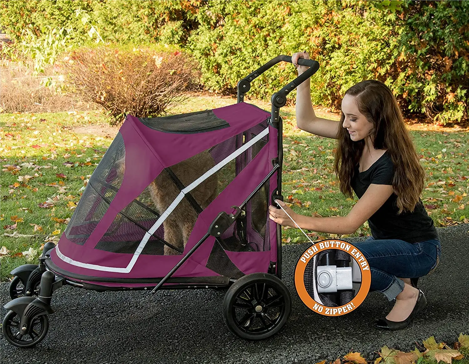 Pet Stroller com entrada dupla, entrada de botão para cães e gatos simples ou múltiplos