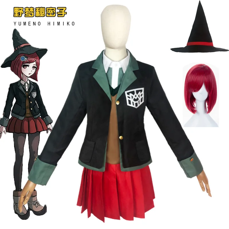 Anime Danganronpa Magician Yumeno Himiko Girl School Uniform Halloween Carnival Student JK Uniform Cosplay Costume Red Wig - view 2