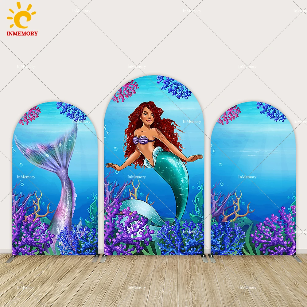 

Undersea Black Ariel Mermaid Birthday Arch Backdrop Cover Wall Girls Party Decoration Corals Mermaid Tail Baby Shower Banner