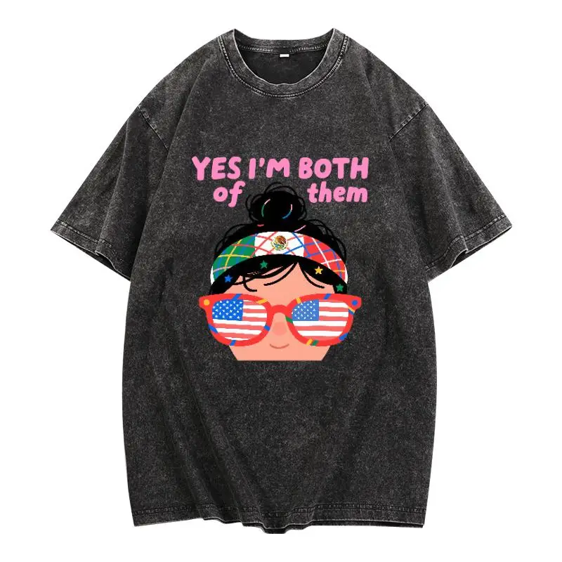 

Yes I'm Both Of Them T-shirt, Women's Mexican American Graphic Tee, Retro Mexico USA Flag Tops, Cool Streetwear Outfits