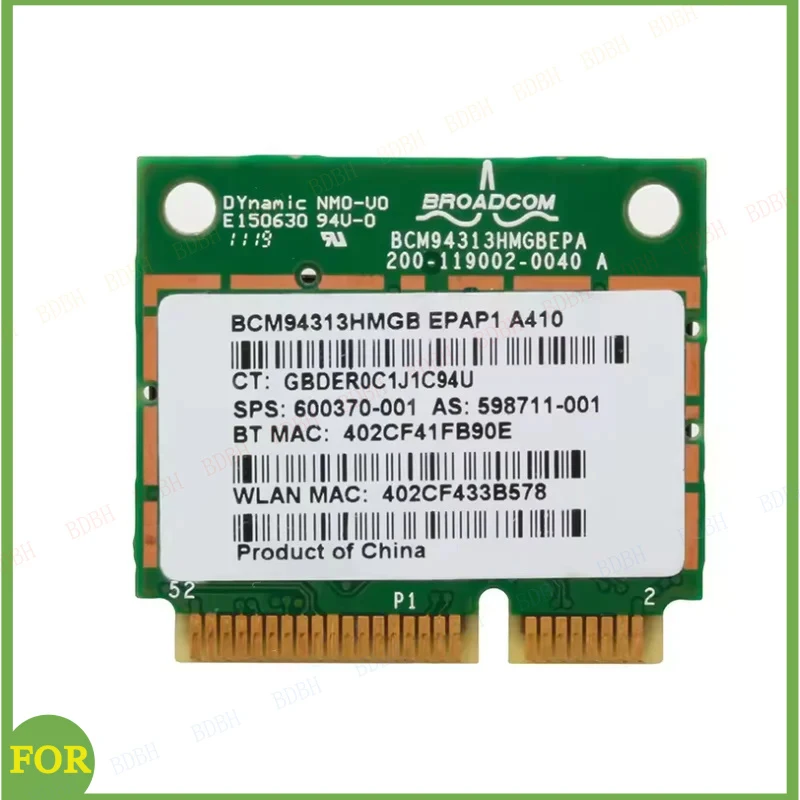 2018 Half Mini PCI-E 802.11n Bluetooth Wifi Card BCM94313HMGB 600370-001 for DELL for HP