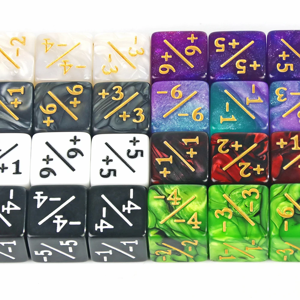 Six Sided Dice Set D6 Counters +1/+1 and -1/-1 Set of 10 Dice for Math Teaching ,Kid Arithmetic Toys, Card Game Accessories