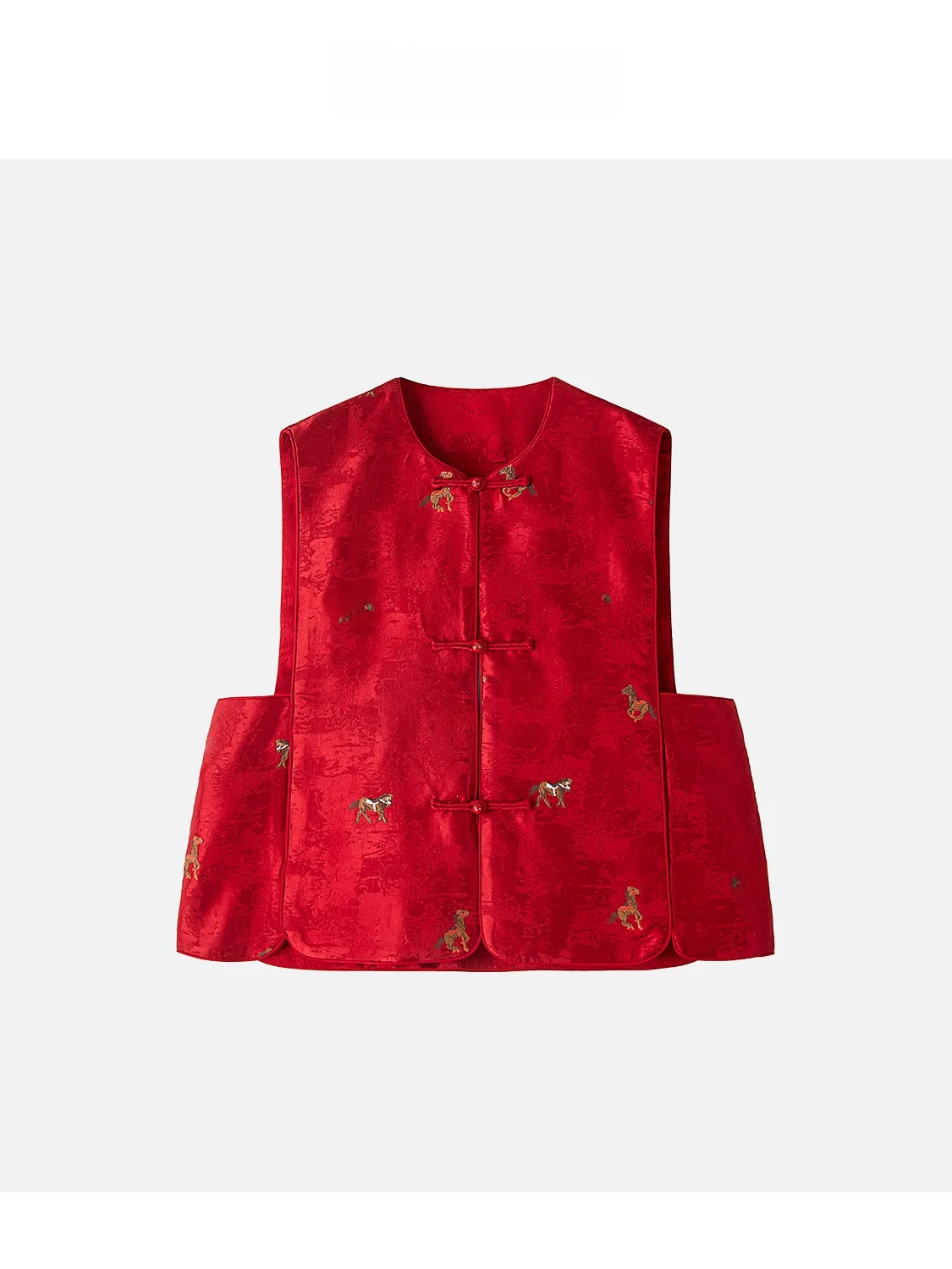 

JINGJING2025 Новинка: Жилет в китайском стиле с вышивкой «Руй Ма Сянъюнь» и однорядной застежкой на пуговицах, традиционный китайский узор