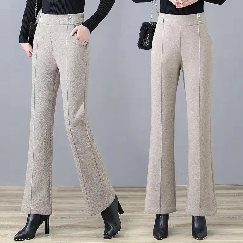 Otoño Invierno nuevos pantalones coreanos de cintura alta para mujer pantalones acampanados sueltos pantalones de lana de ocio de alta calidad para mujer