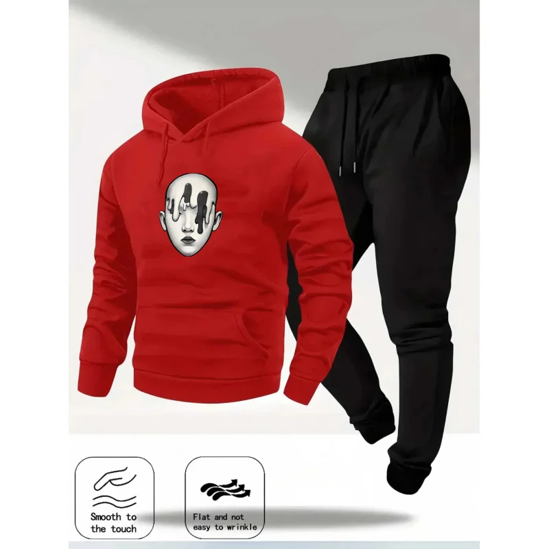 طقم هوديي رمادي + تصميم ونص طباعة الوجه #6