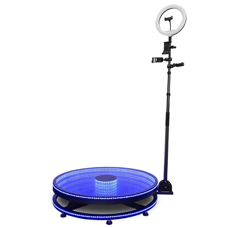Transparent glass 360-degree photo booth LED lighting automatically rotates seamlessly
