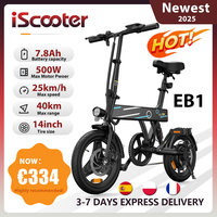 iScooter EB1 Electric Bike, 500W Motor, 36V 7.8AH Lithium Battery, 25KM High-Speed City E-Bike With 14inch Foldable For Adults