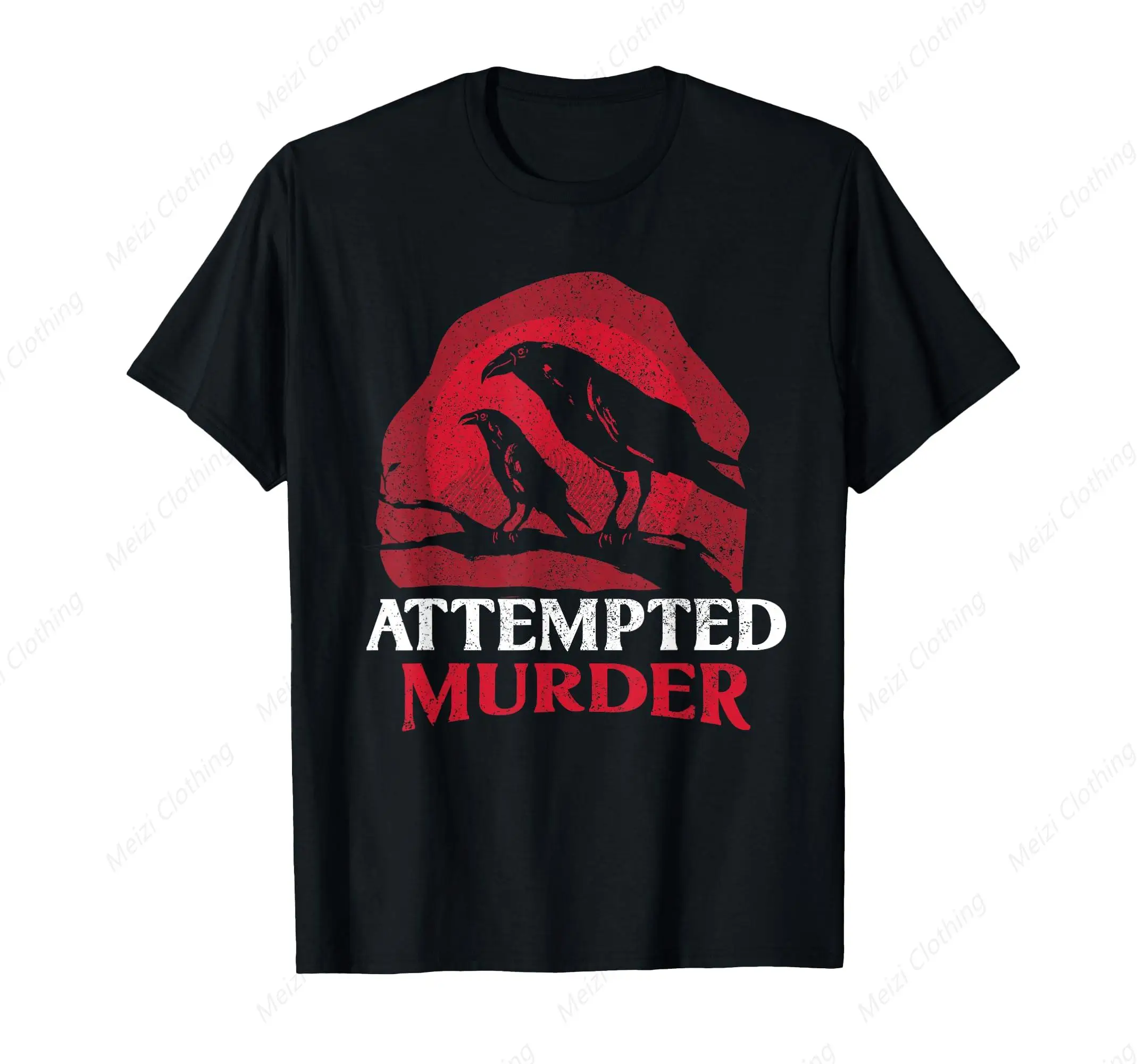 

Attempted Murder Cool Crow T-shirt Fashion Cool Print Men's Short Sleeve Cotton Round Neck Shirt