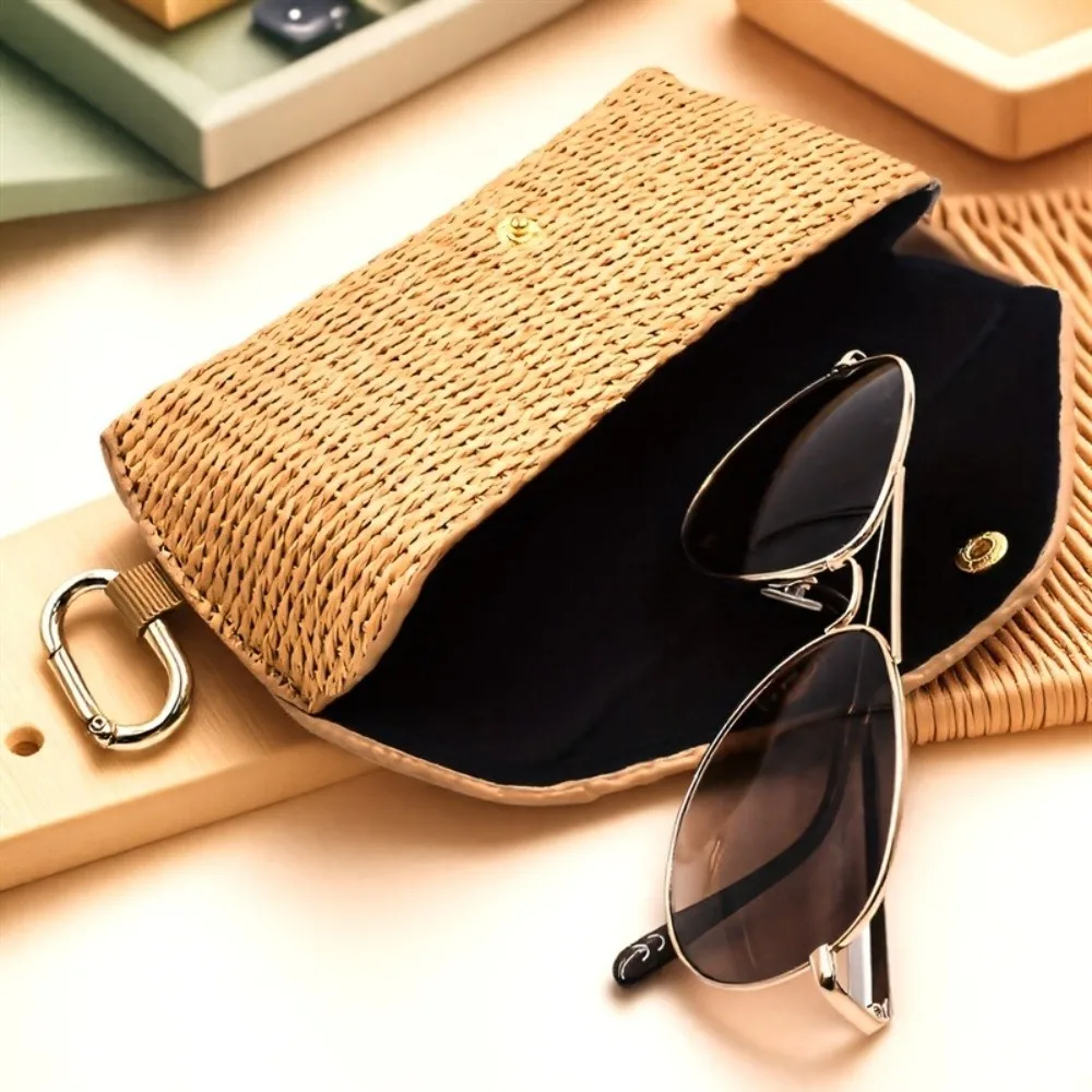 

Woven Straw Eyeglass Case Bohemian Style Pressure Resistant Glasses Pouch Lightweight Soft Protective Sunglasses Storage Box