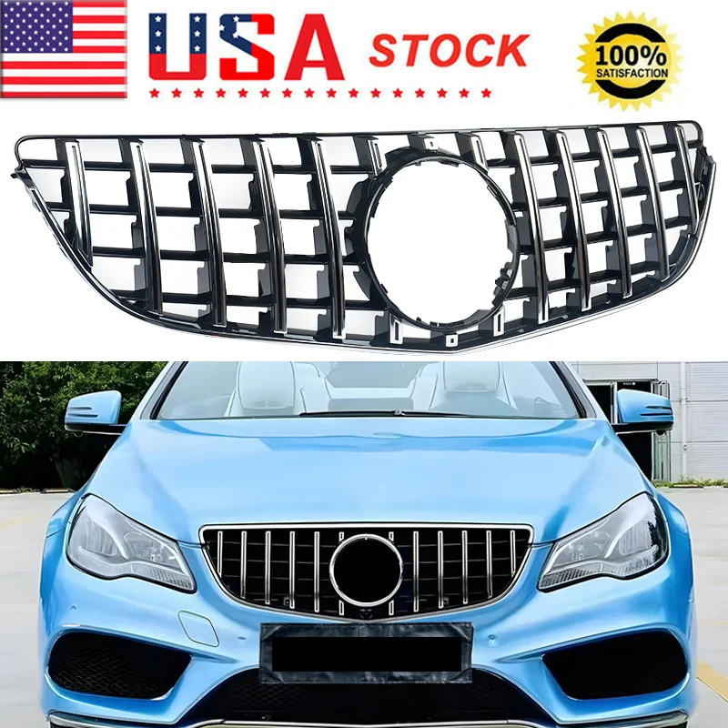 

For 2014-2017 Mercedes C207 W207 GT Style Front Grille E-CLASS E250 E350 E400 E500 Coupe Grills Without Camera Hole Chrome Black