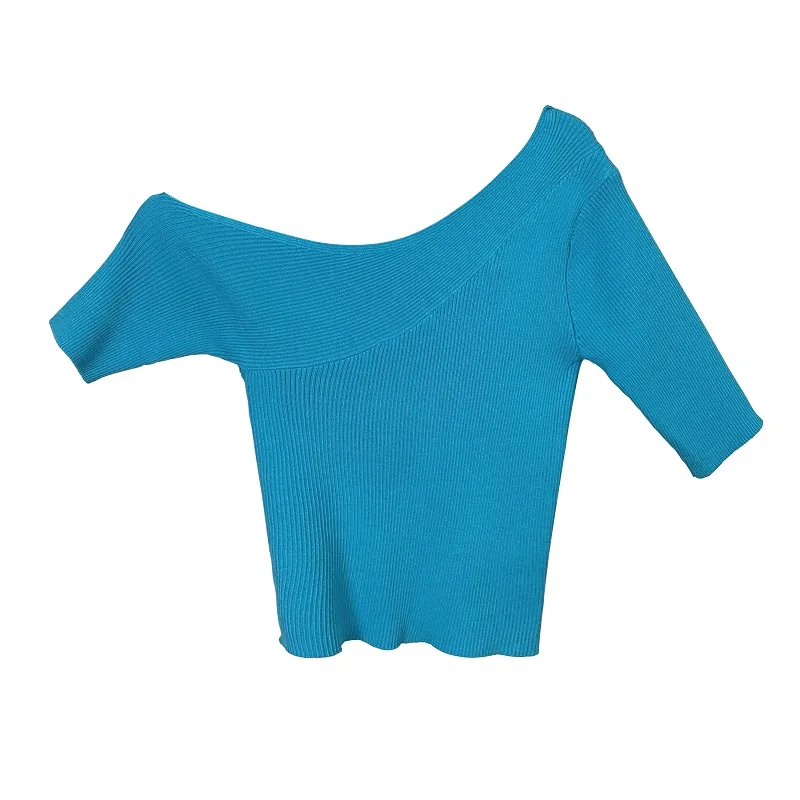 Camisetas de punto con hombros descubiertos para mujer, prendas de punto coreanas lisas de manga corta, camisas cortas ajustadas para primavera y verano, 2025