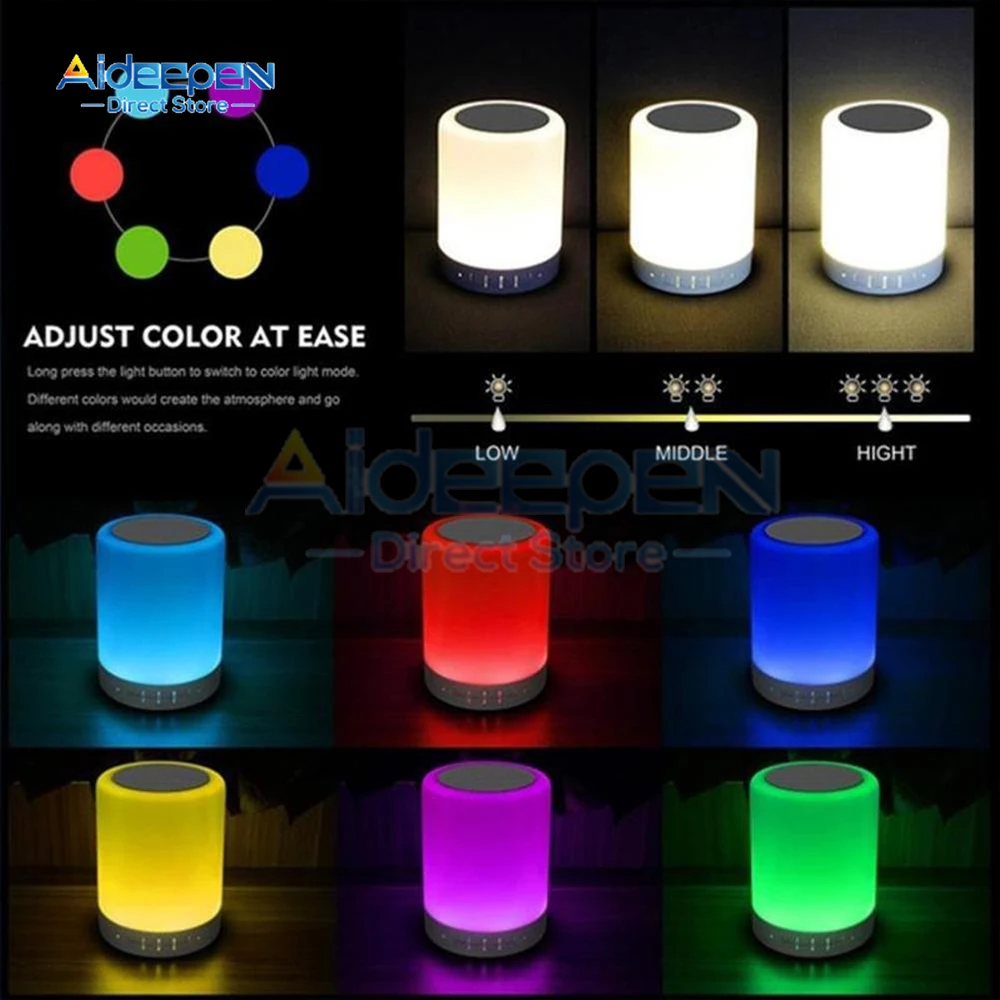 Wireless Bluetooth Speaker Portable Music Sound Box Mini Blutooth 4.2 Colorful LED Touch Night Light Built-in Microphone