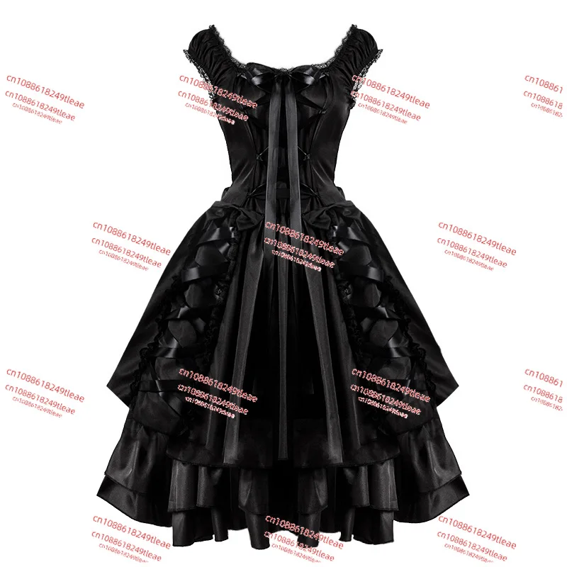 

Gothic dress medieval art cos rope high waist bow, big swing skirt halloween