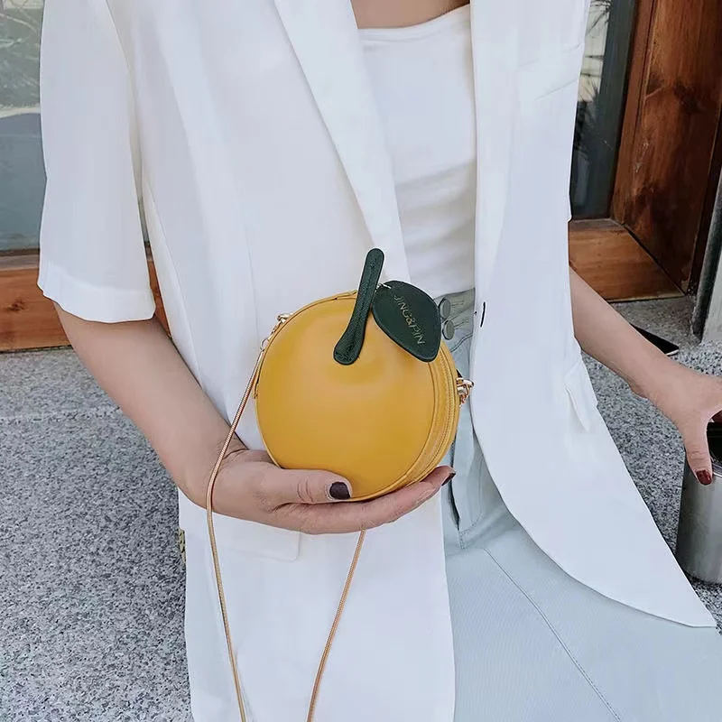 Sweet Circular Bags for Women, Creative Cherry Chain Crossbody Bag, Small Handbags, PU Leather, Ladies Shoulder Purse New Trendy