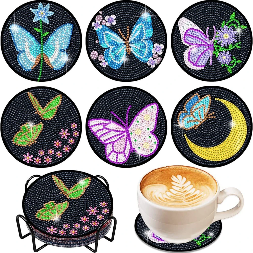 6/8PCS Halloween Diamond Painting sottobicchieri Ocean Butterfly DIY Marble Diamond Art sottobicchieri con supporto regalo per feste di natale per bambini