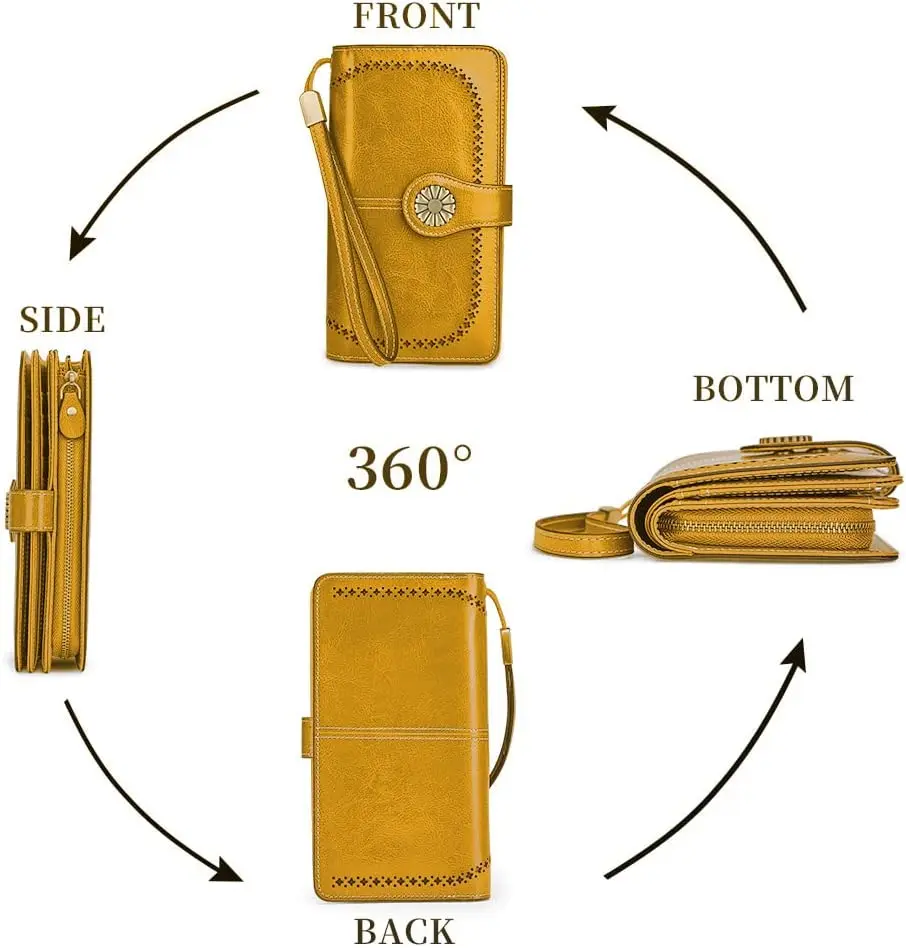 Vananba Womens Multi Card Large Capacity Wallets RFID Blocking Genuine Leather Credit Card Holder Wristlet Organizer with Zipper