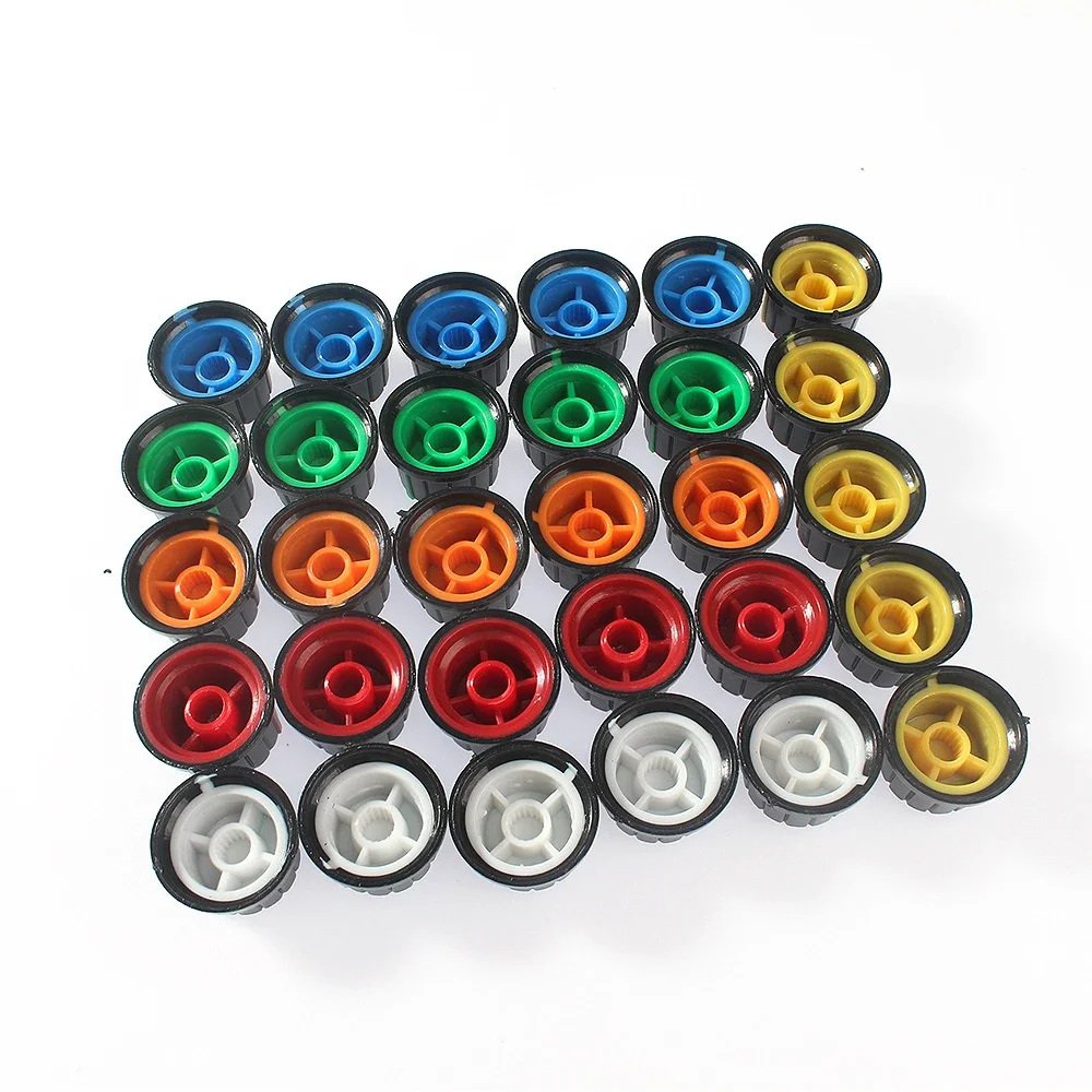 30PCS/Lot 6 Color 24x15mm WH148 Rotary Potentiometer Knob Cap, Plastic Knob Cap for Light and Sound Control, diy volume knob