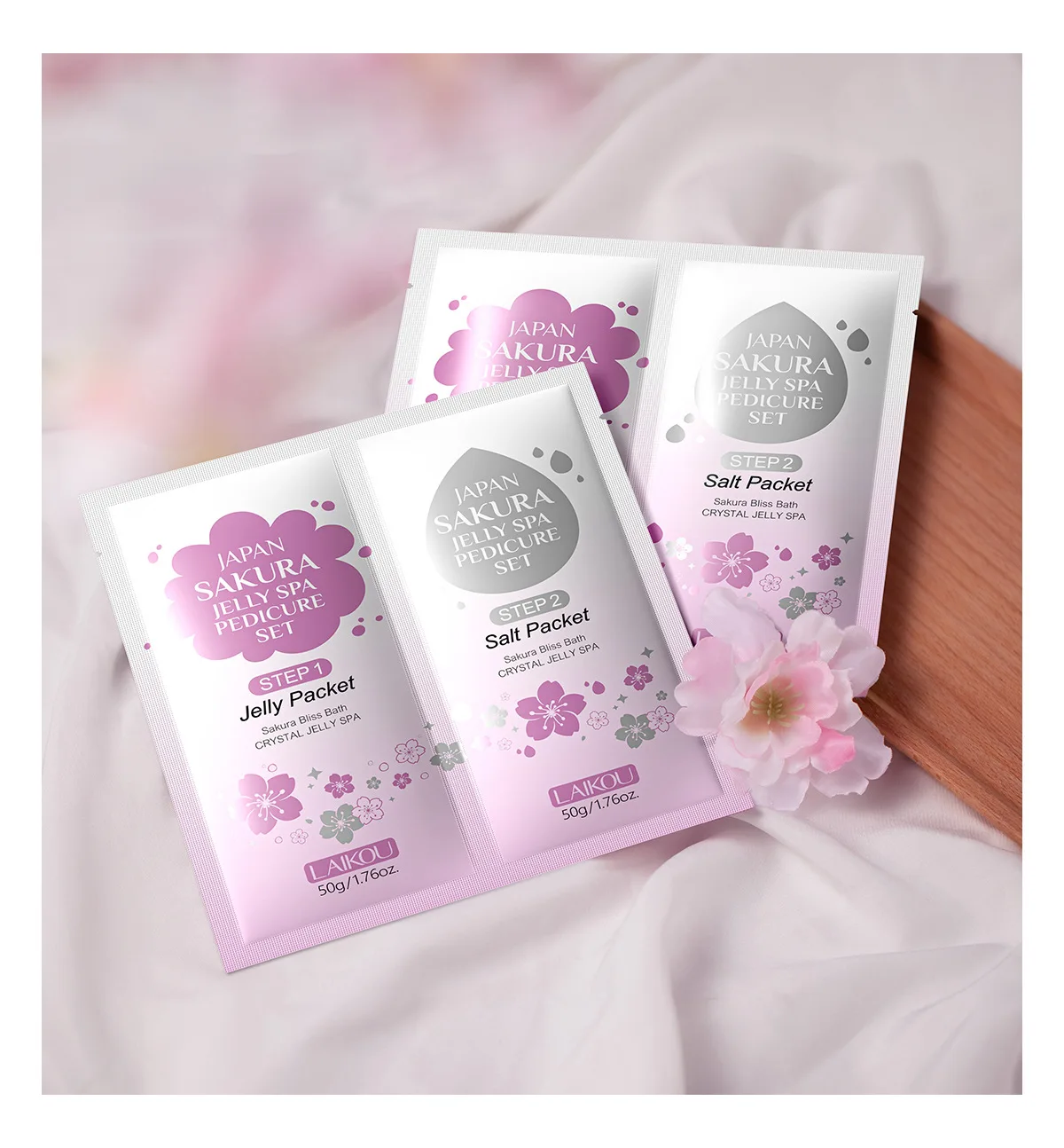 LAIKOU Sakura Foot Bath Salt 2x50g, Exfoliating Dead Skin Remover Soak, Moisturizing Softening Foot Care Long Lasting Fragrance