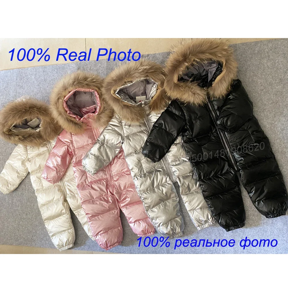 Winter Kids Jumpsuit Overalls for Boy Children Thick Ski Suit Girl Duck Down Jacket Toddler Baby Snowsuit Fur Coat 0-3Years