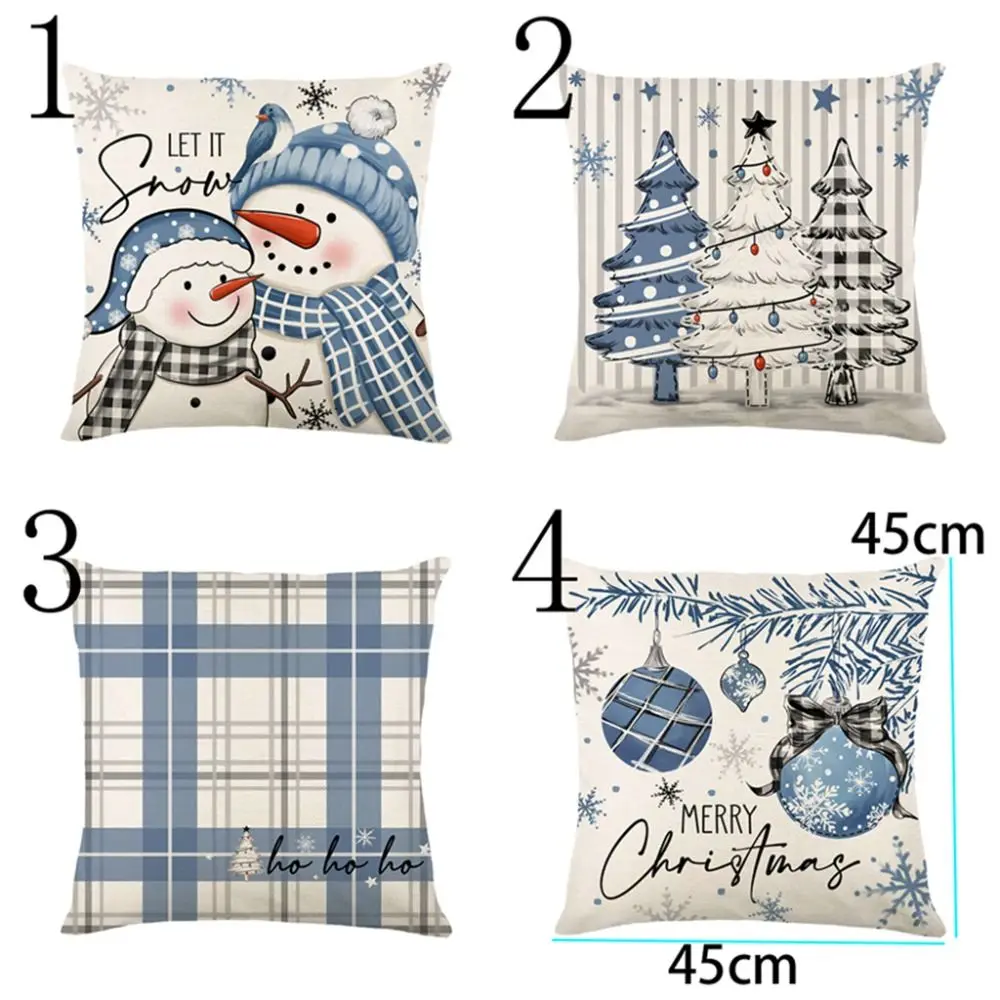 2Pcs 45x45cm Christmas Blue Cushion Cover Luxury Cartoon Santa Claus Sofa Pillowcase Comfortable Soft Dacron Throw Pillow Case