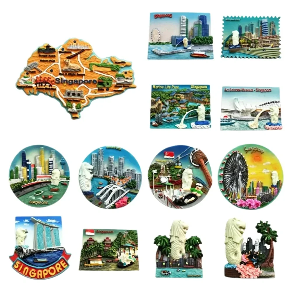 Singapore Tourist Souvenir Fridge Magnet 3D Resin Merlion Landmark Collection Decorative Refrigerator Magnet Gift