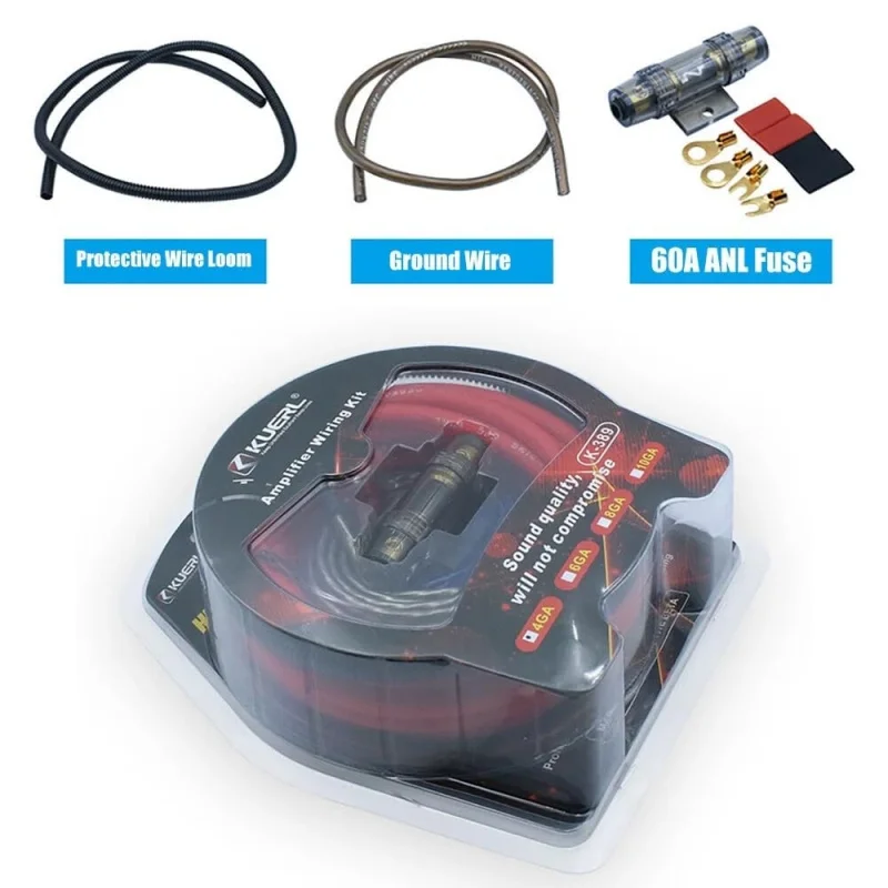 Complete 4 Gauge Car Audio Amplifier Wiring Kit, 2300W Amp Install Cable Set with RCA, Speaker Wire, Remote Wire, in-Line Fuse
