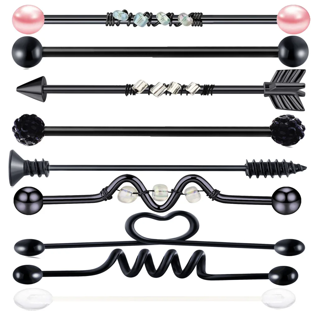 9 pz in acciaio inossidabile cuore industriale Piercing Set orecchino cartilagine bilanciere industriale per le donne gioielli corpo Unisex