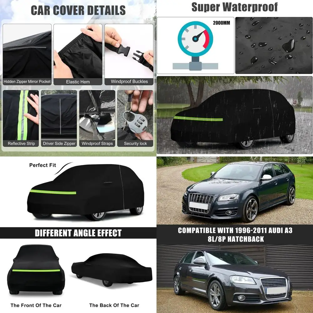 

Custom-Fit 6-Layer Waterproof Audi A3 Car Cover (1996-2011) with Zippered Door & Windproof Bands for All-Weather Protection