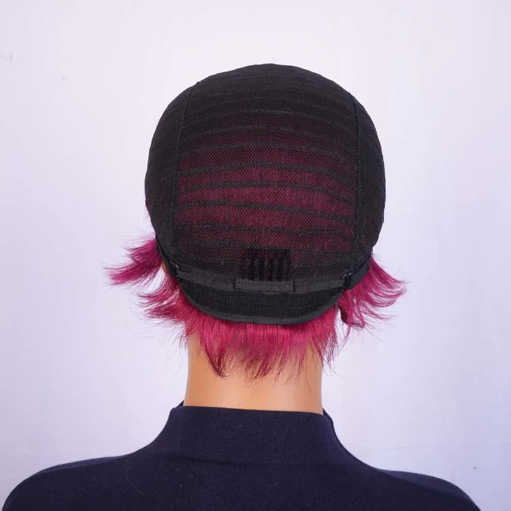 Wig Pixie Cut untuk Wanita Kulit Hitam, Wig Potongan Rambut Pixie Pendek Berlapis dengan Poni, Rambut Manusia Remy Brasil untuk Wanita, Buatan Mesin Penuh