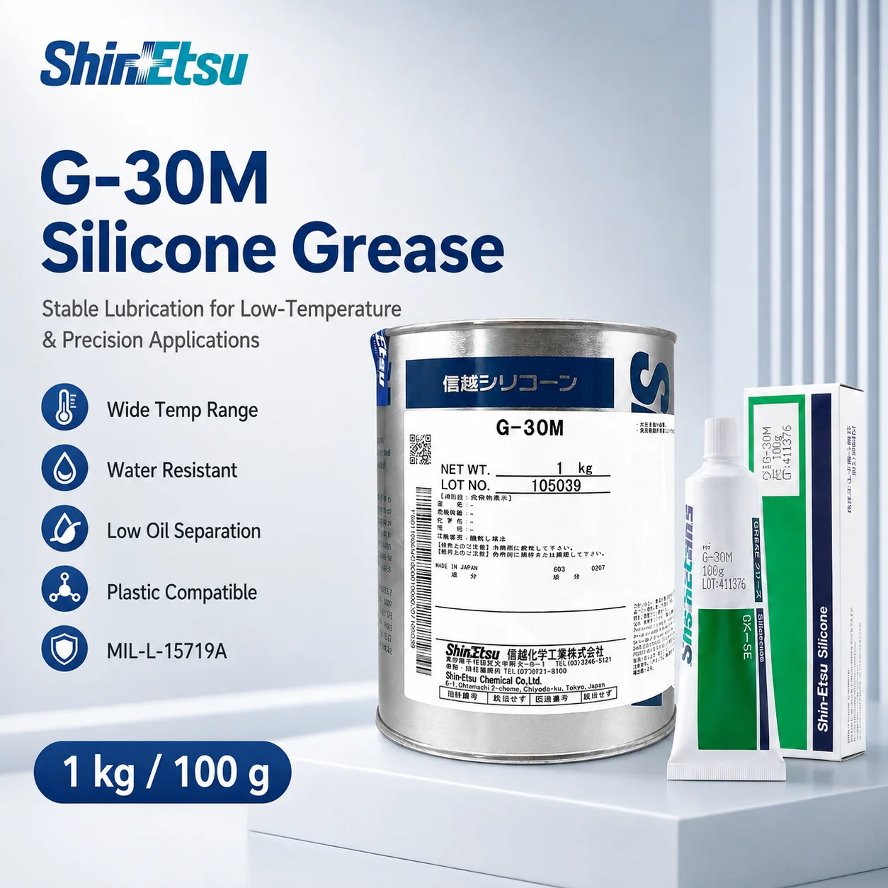 Original Shin-Etsu G-30M Silicone Grease Low Temperature Lubricant Wide Temperature Range for Bearings Sliding Rotating Parts