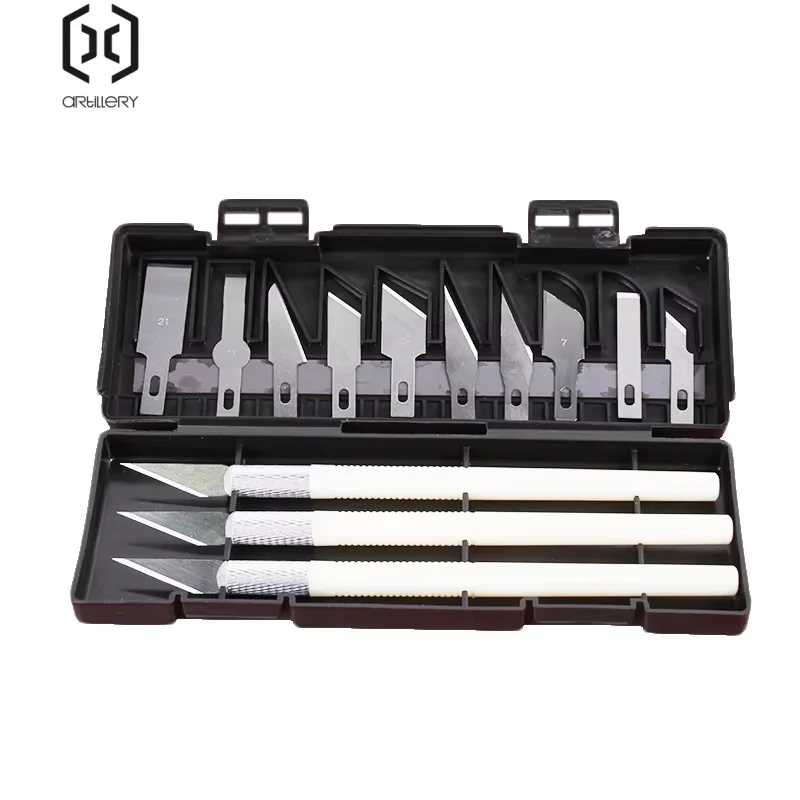 13 piece manual carving knife set, rubber stamp/Paper Cuttings/manual DIY universal replacement penknife set, including 3 plasti
