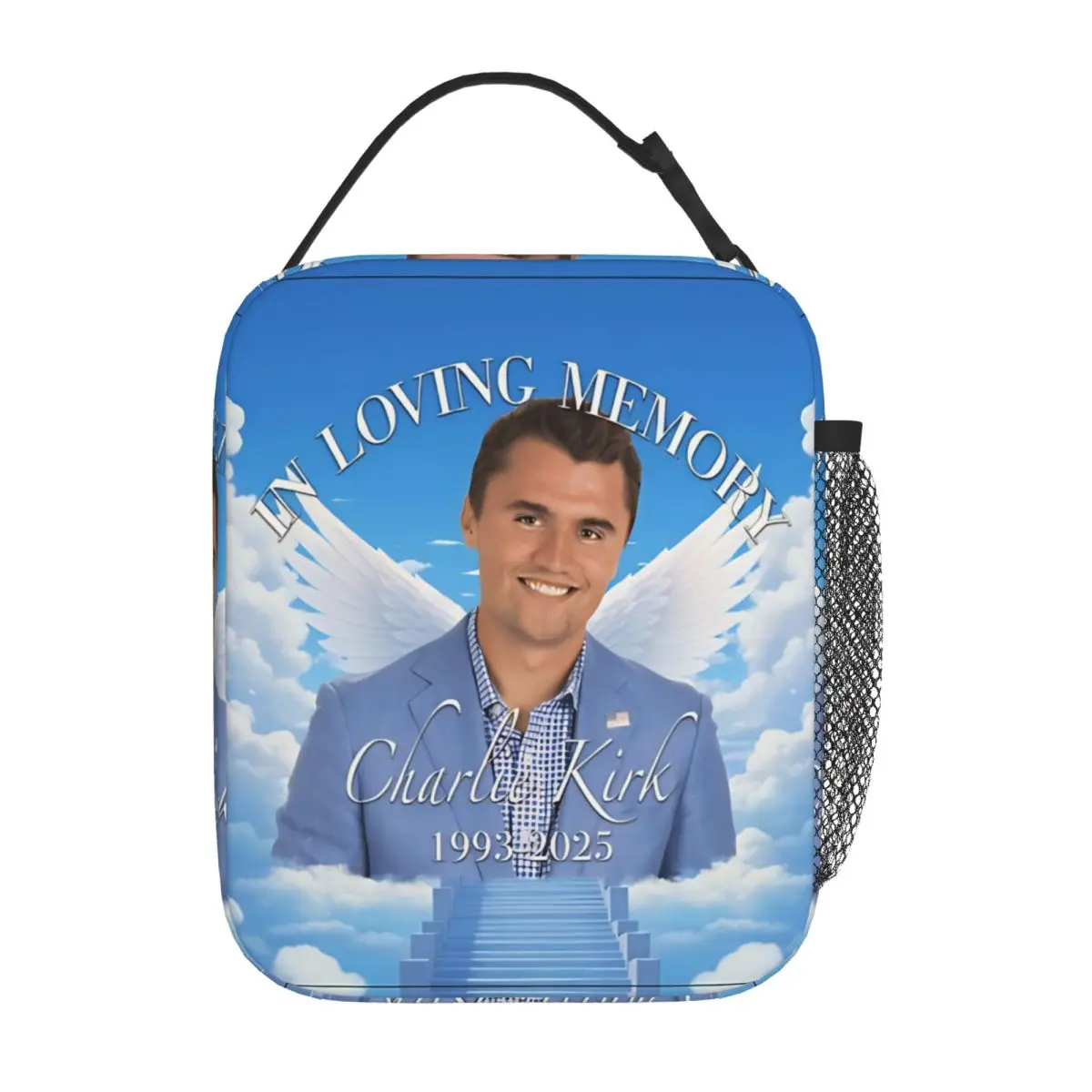 

Charlie Kirk Memorial Insulated Lunch Bag Large Angelic Advocate Lunch Container Cooler Bag Tote Lunch Box Work Bento Pouch