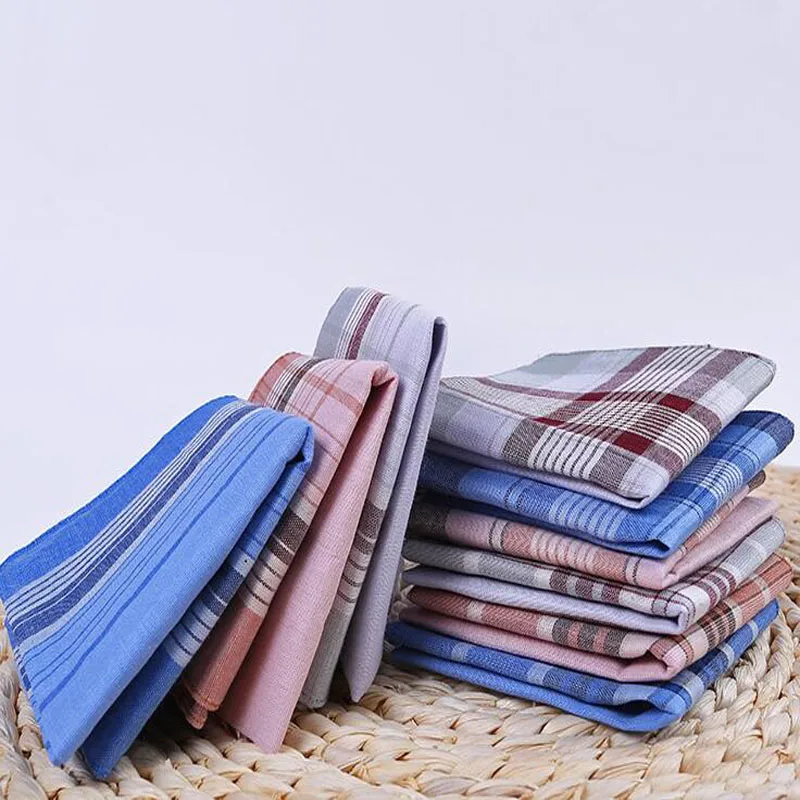 Fashion cotton Square Handkerchief For Men Gentlemen popular stripe Pocket Towel For New Year Wedding Party Christmas Gift 3pcs