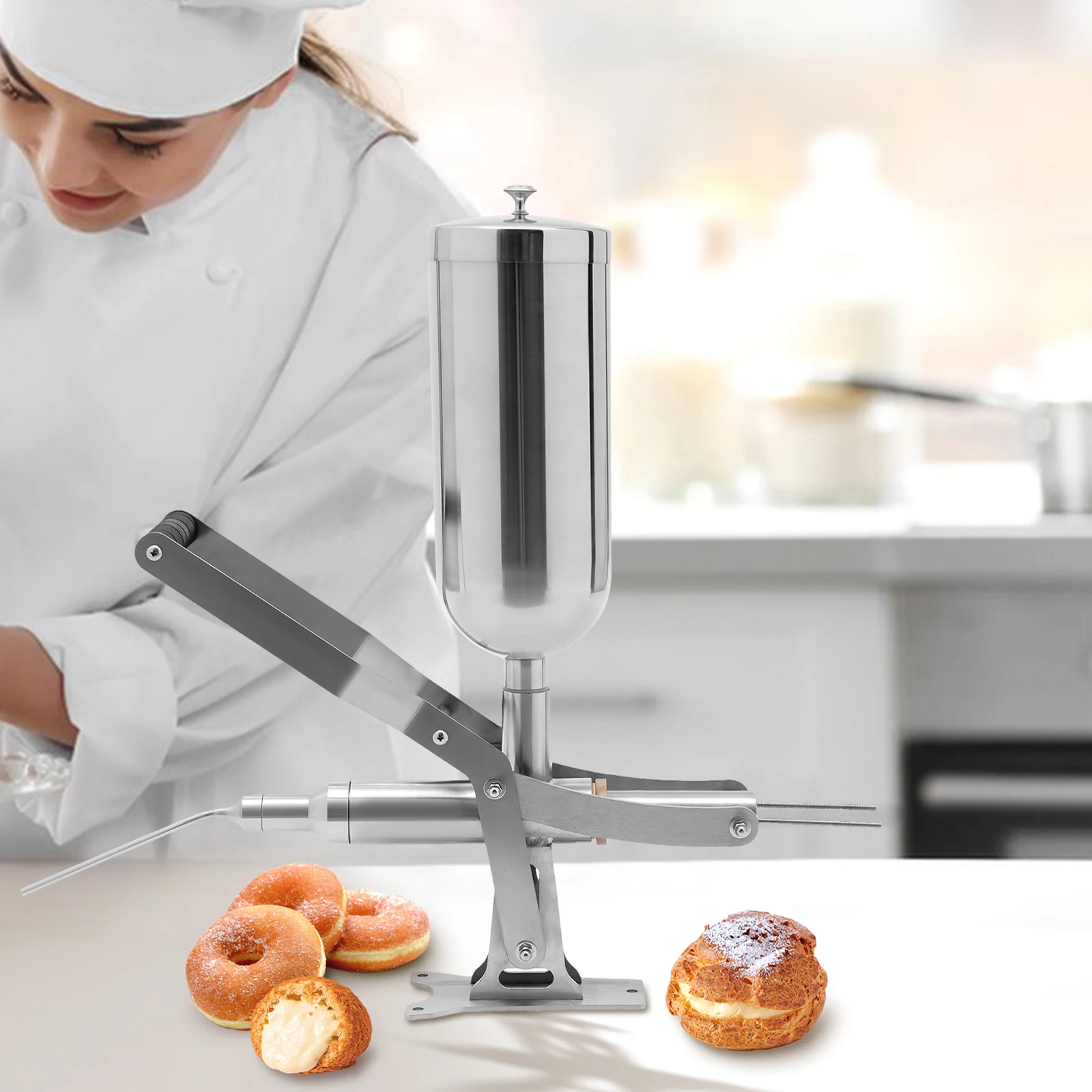 Manual Donut Cream Filler with ±1g Accuracy, Stainless Steel Pastry Injector for Jam and Custard Filling