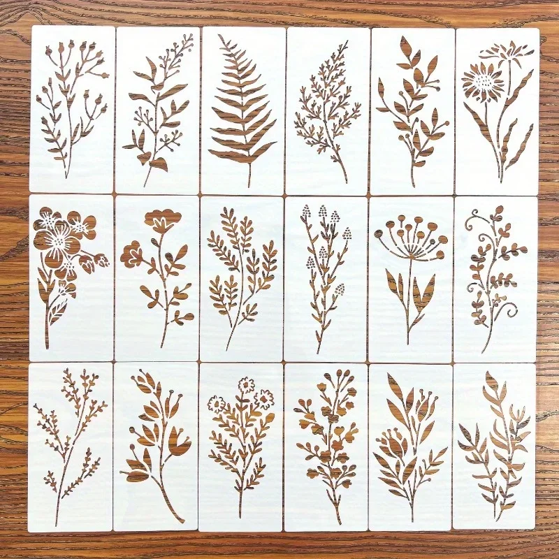 18pcs DIY Floral Painting Stencils Reusable Plastic Templates for Wood,Paper-Craft Supplies for Spray Painting and Doodling