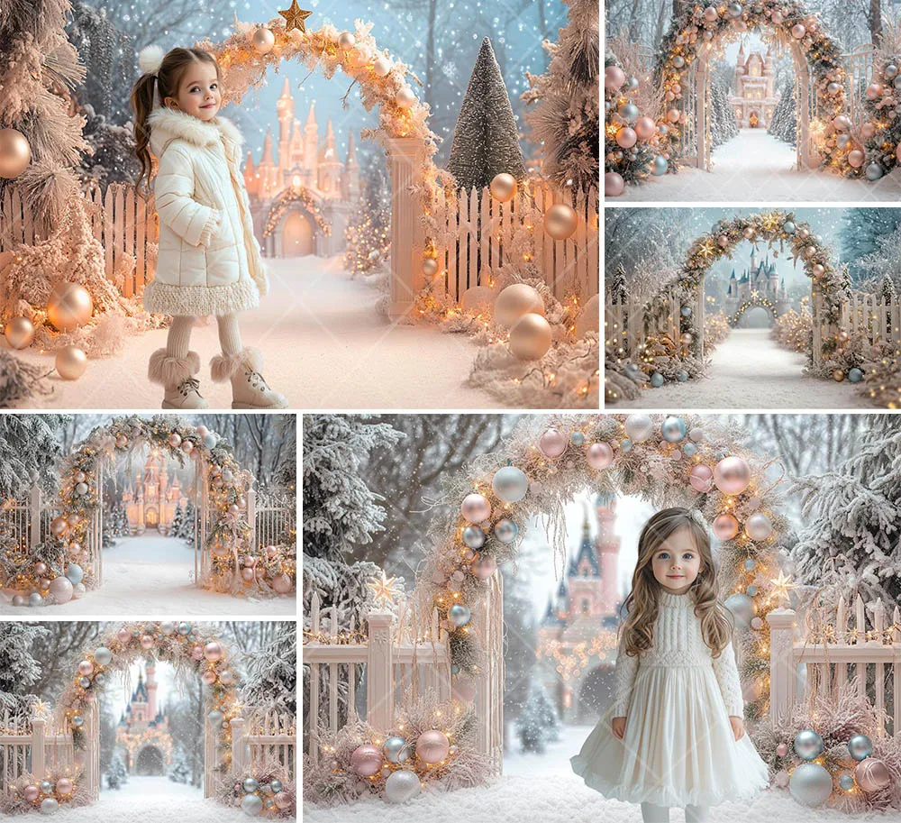 Mehofond Photography Background Winter Wonderland Christmas Castle Snowy Xmas Kids Family Portrait Decor Backdrop Photo Studio