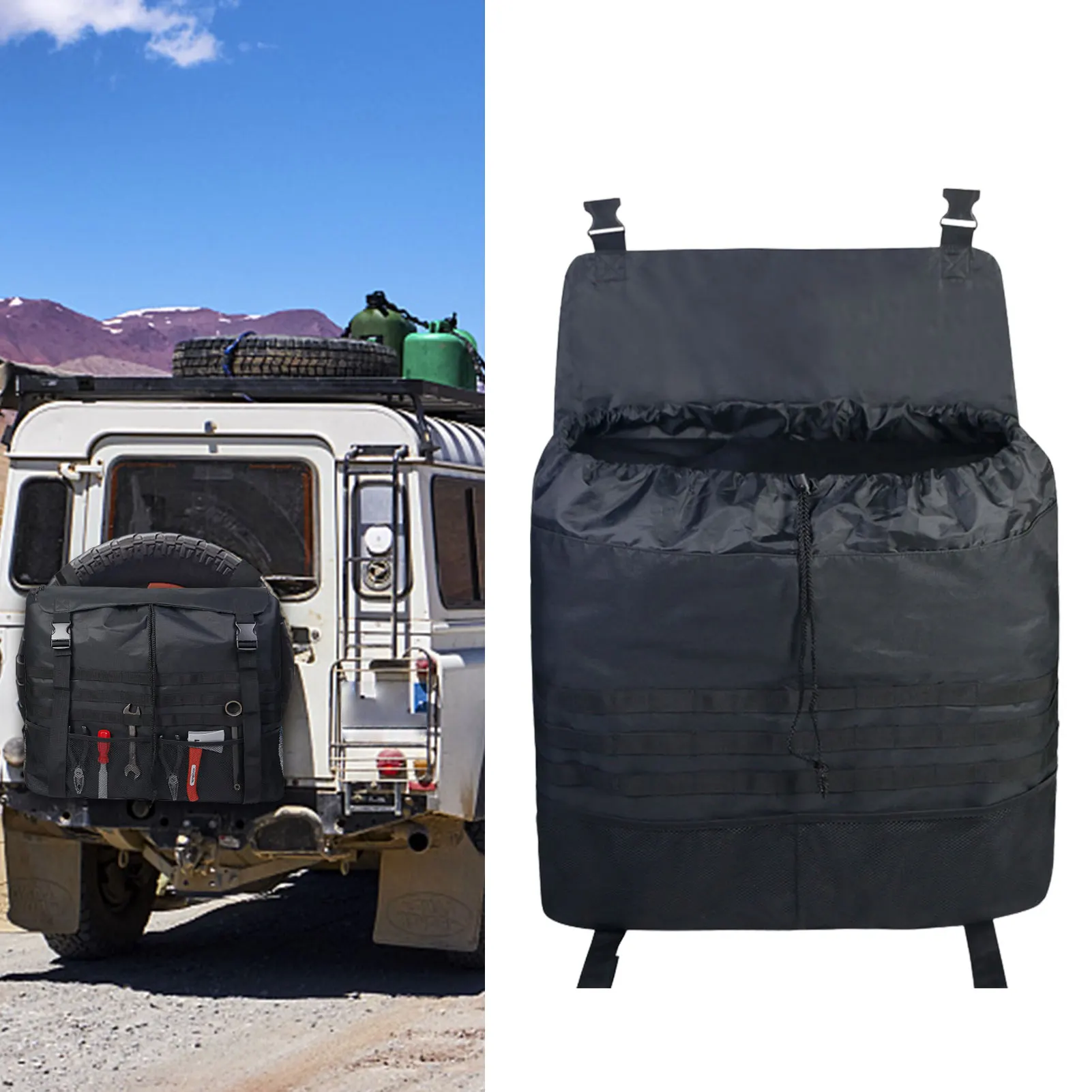 Spare Tire Trash Bag Sturdy Cargo Spare Tire Storage Bag Universal Multi-Pockets Spare Tire Garbage Bag With Adjustable Straps