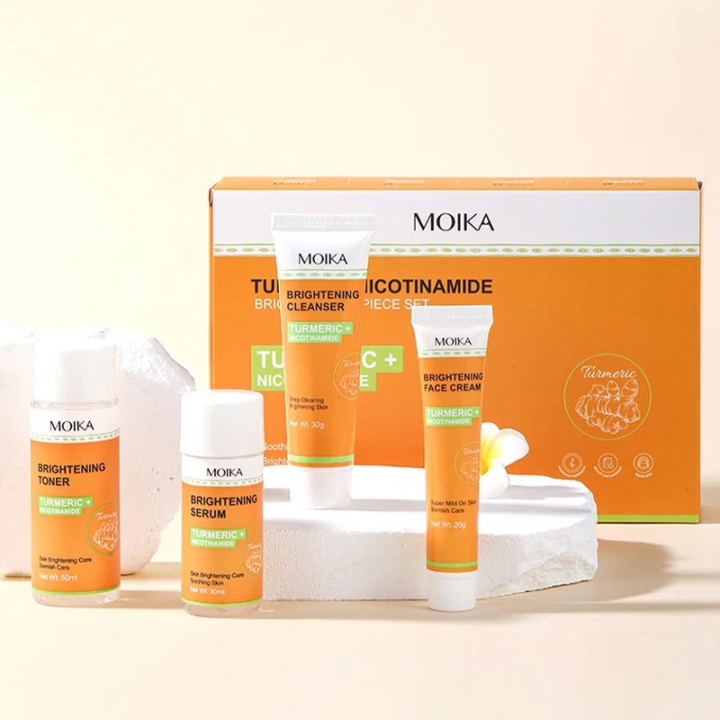 

Набор для ухода за кожей MOIKA с куркумой и ниацинамидом, 4 предмета, осветляет кожу, уменьшает пигментацию, улучшает цвет лица, уход за красотой