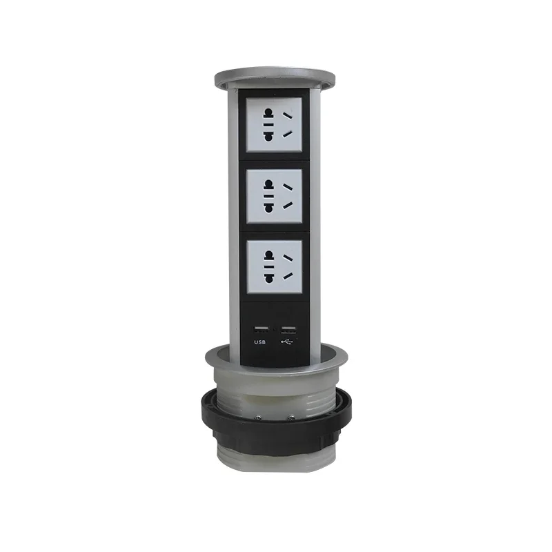 Automatic pop up socket ZST air spring table socket with three power, usb charging port and switch for kitchen