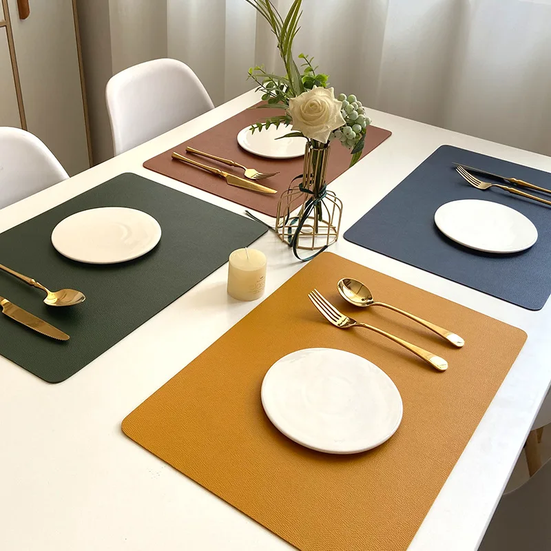 4PCS Faux Leather Placemats Heat Resistant Easy To Clean Table Pad Mat for Home Office Hotel Restaurant Kitchen Dining Table