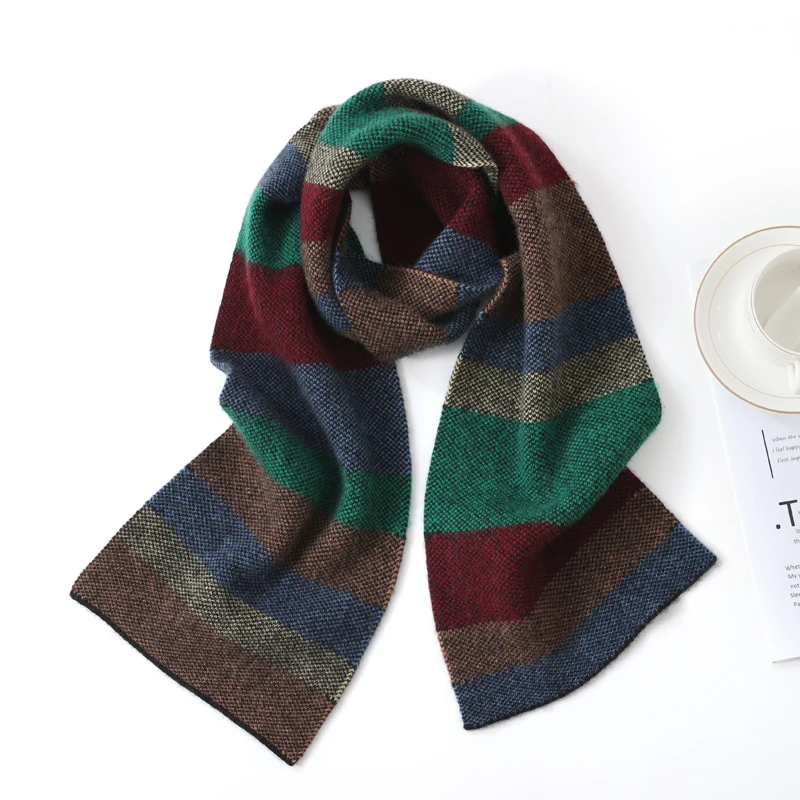 Autumn And Winter Pure Wool Rainbow Sugar Scarf Color Matching Striped Wool Scarf For Men And Women To Keep Warm And Windproof