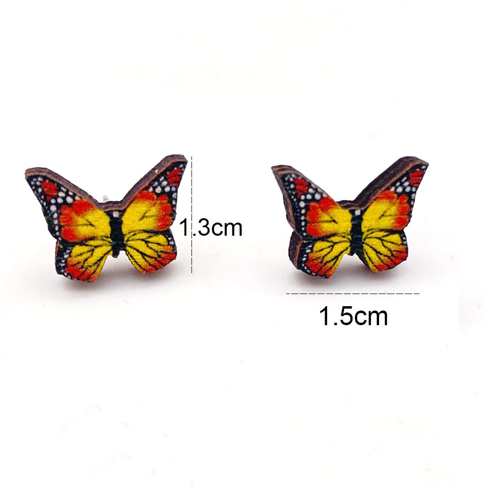 Nova Moda Borboleta Couro Brincos Borboleta Colorida Impressão Couro Brincos e Ear Studs De Madeira Set para Mulheres Jóias