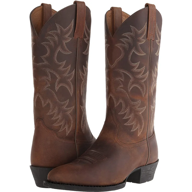 Handmade Men Cowboy Boots Embroidery Western Boots Pointed-toe Mid-calf Male Boots New Slip on Men Riding Boots Zapatos Hombre