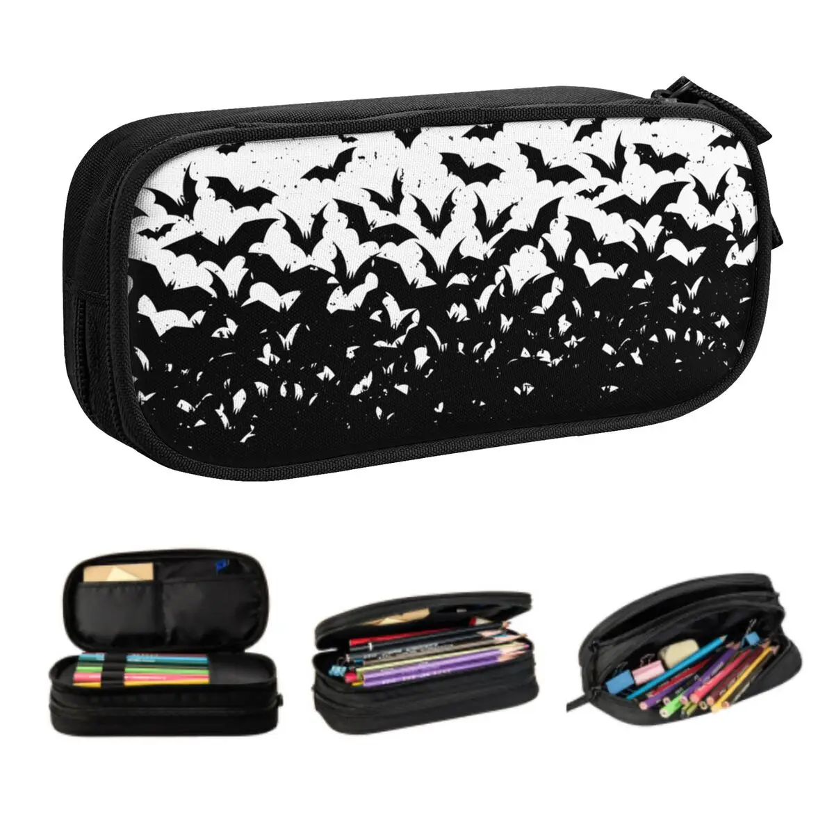 Custom Kawaii Halloween Vampire Bats Pencil Cases for Boys Gilrs Large Storage Pen Bag Box School Accessories