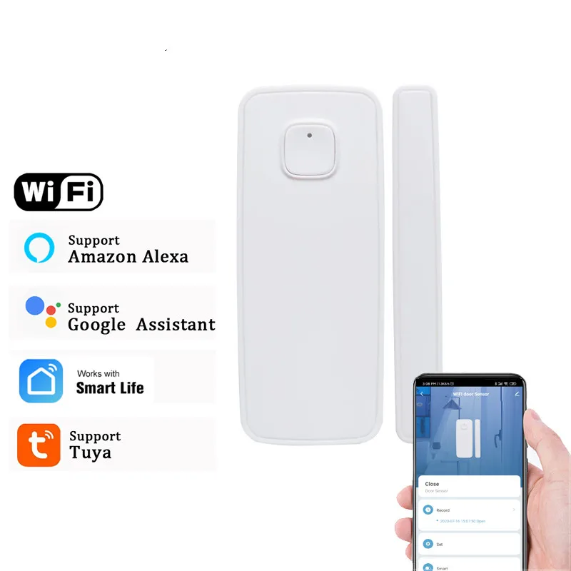 Tuya Smart WiFi Door Sensor Door Open / Closed Detectors Wifi Home Alarm Compatible With Alexa Google Home Tuya APP