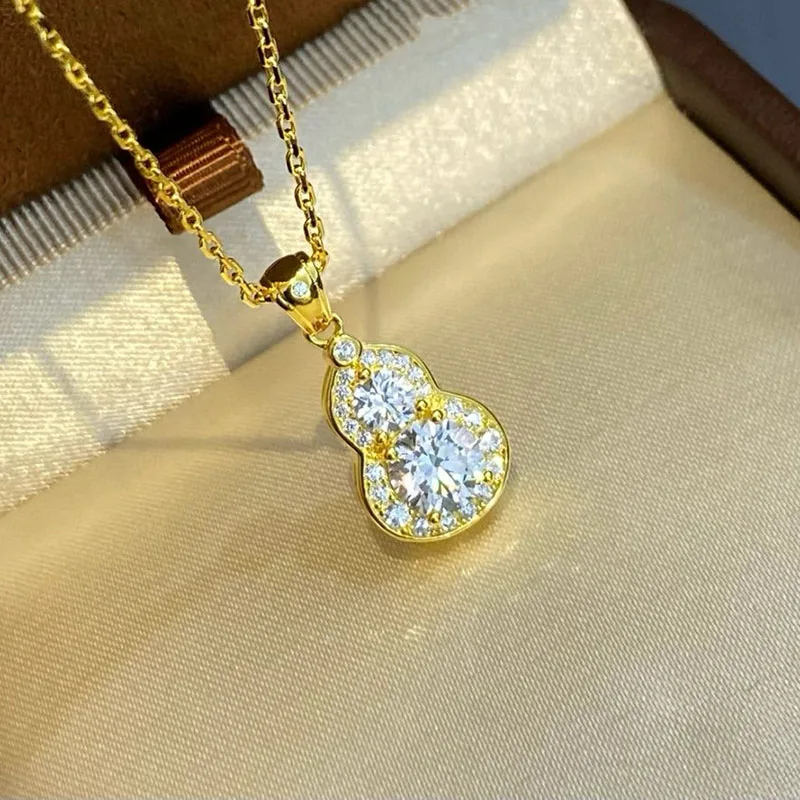 

100% 925 Sterling Silver Pave AAA Zircconia Gourd Shape Necklaces For Women Fine Jewelry